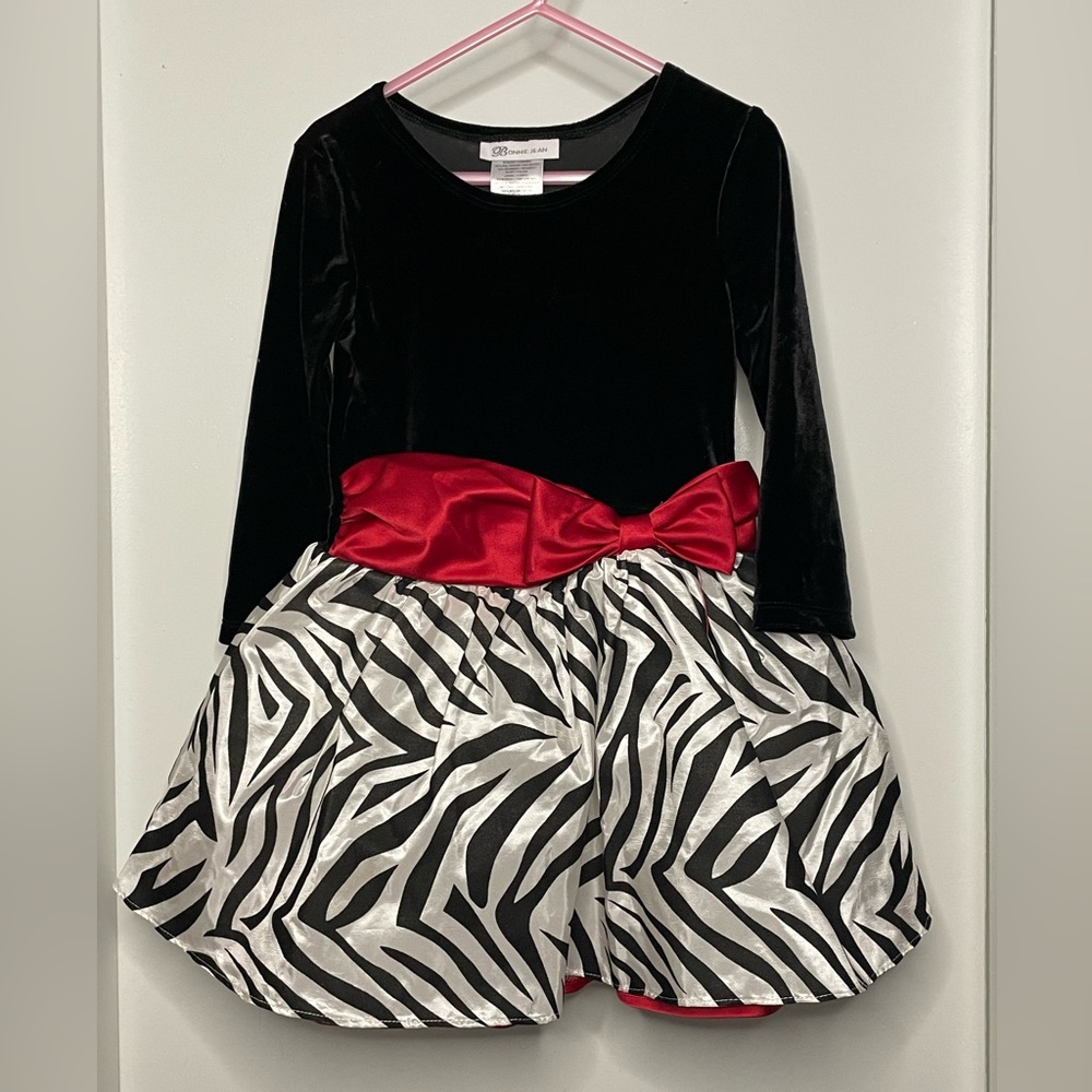 Bonnie Jean Christmas Holiday Dress Zebra Print